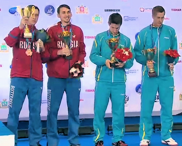 2015 European Championships Men's Doubles Bronze Medallists - Alexander SHIBAEV and Kirill SKACHKOV (Russia) and Kristian KARLSSON and Mattias KARLSSON (Sweden)
