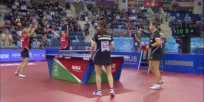 2016 European Championships Women's Doubles - Celebrating the winning point