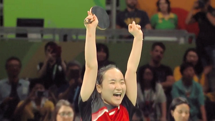 Mima Ito clinching bronze medal for Japan against Singapore
