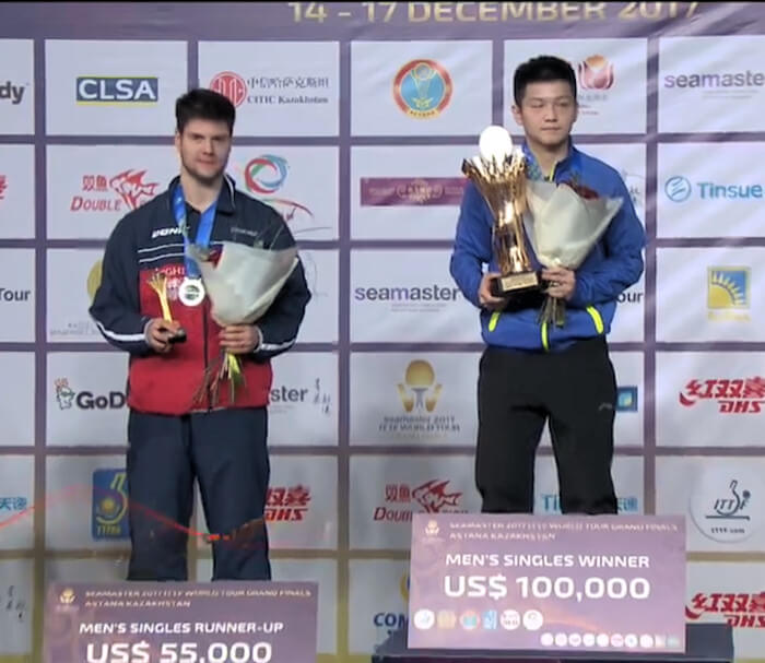 2017 ITTF World Tour Grand Finals - Dimitrij Ovtcharov and Fan Zhendong on the podium