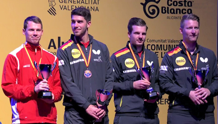 2018 European Championships Men's Doubles bronze medallists - Jonathan Groth and Patrick Franziska, Ricardo Walther and Ruwen Filus