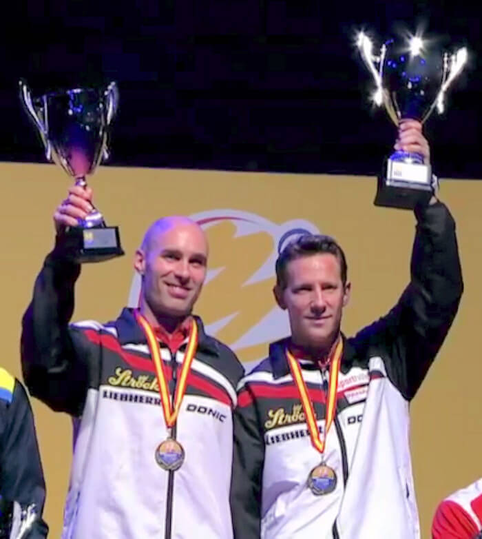2018 European Championships Men's Doubles gold medallists - Daniel Habesohn and Robert Gardos