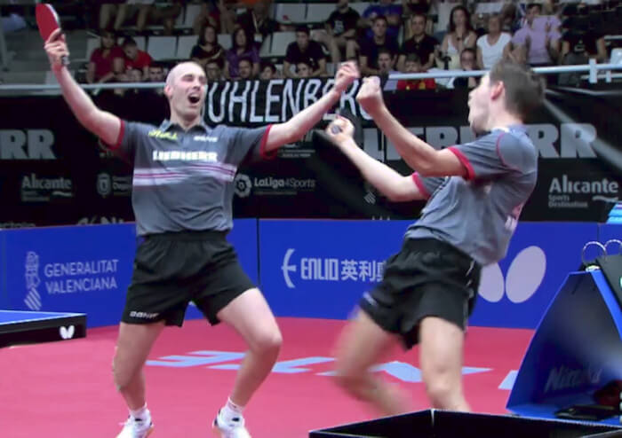 2018 European Championships Men's Doubles gold medallists - Celebrating the winning point