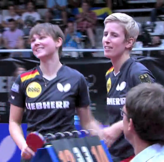 2018 European Championships Women's Doubles - Celebrating the winning point