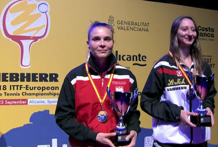2018 European Championships Women's Singles bronze medallists - Katarzyna Grzybowska-Franc and Sofia Polcanova