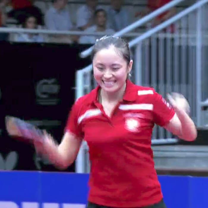 2018 European Championships Women's Singles final - Li Qian celebrates the winning point