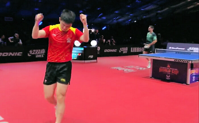 Fan Zhendong celebrates the winning point