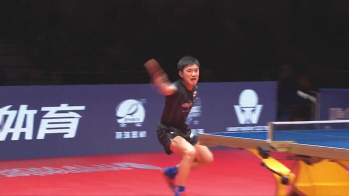 2018 ITTF World Tour Grand Finals - Tomokazu Harimoto fires a backhand winner against Hugo Calderano