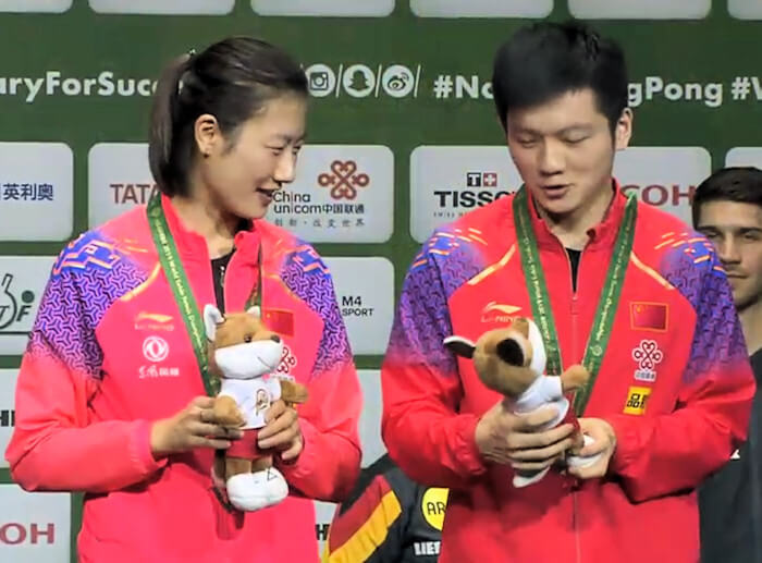 2019 World Championships Mixed Doubles Bronze Medallists - Ding Ning and Fan Zhendong (China)