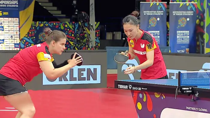 2020 European Championships Women's Doubles winners - Petrissa Solja and Shan Xiaona (Germany)