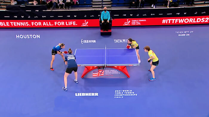 2021 World Championships - Womens Doubles - Bernadette Szocs / Sofia Polcanova (Romania) v Kasumi Ishikawa / Miu Hirano (Japan)