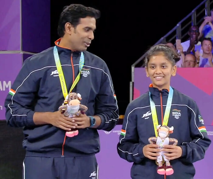 Mixed Doubles Gold Medallists Sharath Kamal ACHANTA and Sreeja AKULA (India)