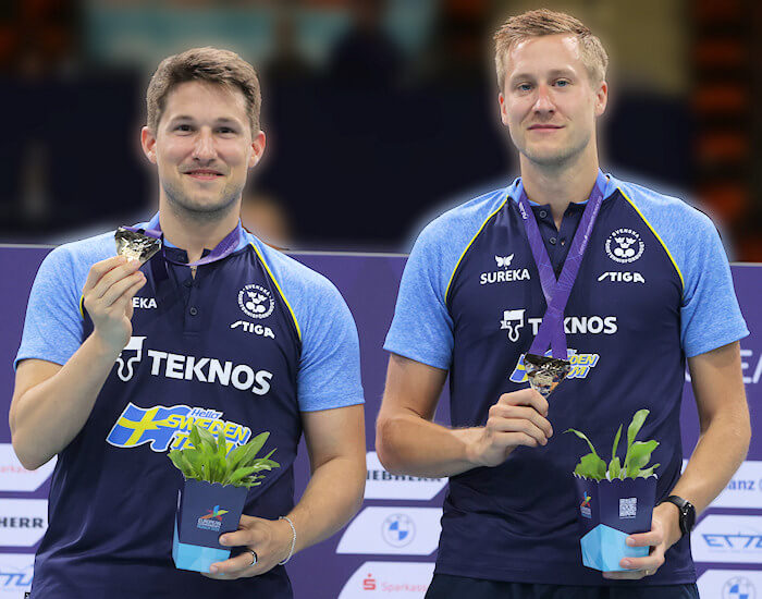 2022 European Championships Men's Doubles gold medallists - Kristian Karlsson and Mattias Falck (Sweden)