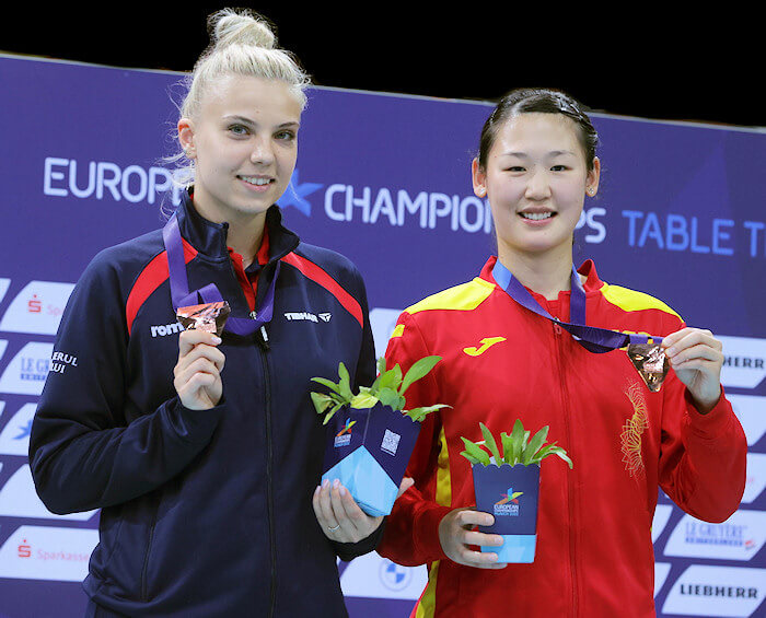 2022 European Championships Women's Doubles bronze medallists - Sarah De Nutte and Ni Xia Lian (Luxembourg)