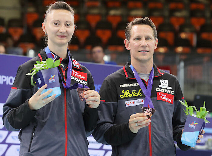 2022 European Championships Mixed Doubles Bronze Medallists - Sofia POLCANOVA and Robert GARDOS (Austria)