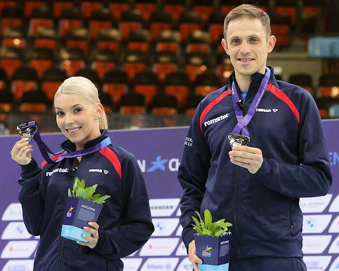 2022 European Championships Mixed Doubles Silver Medallists - Bernadette SZOCS and Ovidiu IONESCU (Romania)