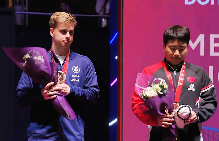 Truls Moregard (Sweden) and Liang Jingkun (China) - 2025 Bronze Medallists