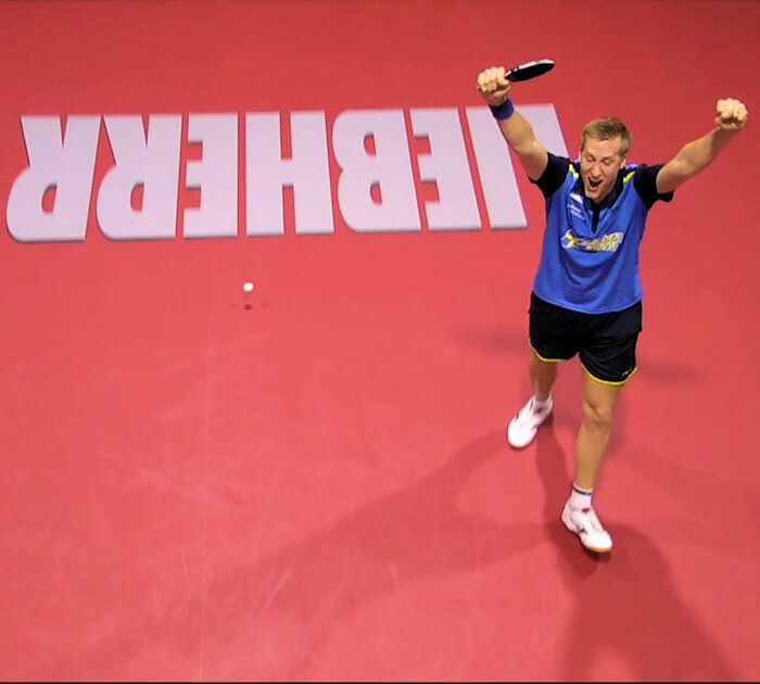 Mattias Falck celebrates semi-final victory