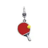 3D Enameled Ping Pong Paddle & Ball Clip-On Charm in Sterling Silver