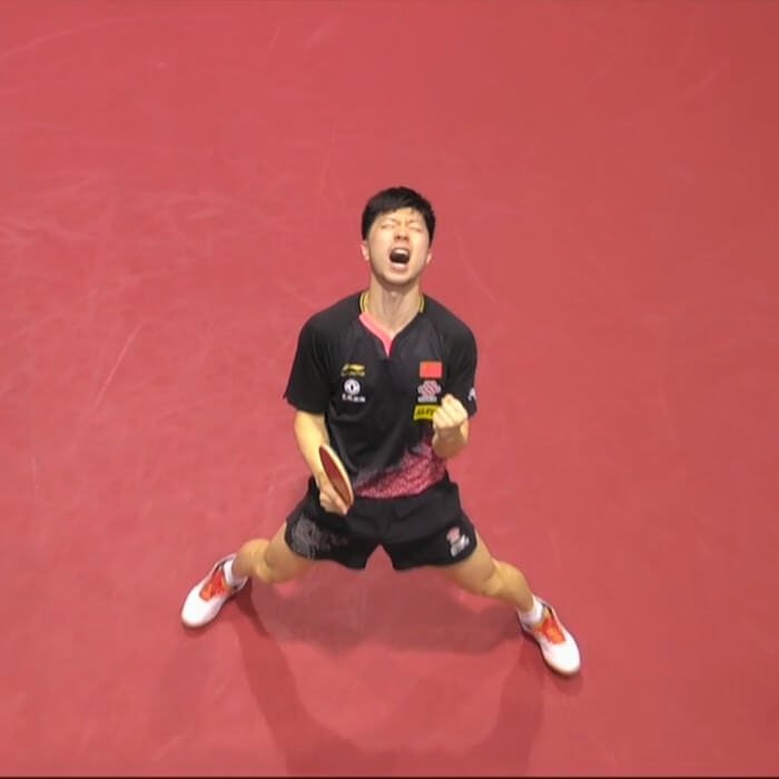 Ma Long celebrates semi-final victory