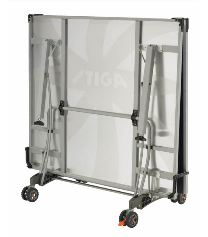 Stiga Baja T8562w outdoor table tennis table in its storage position