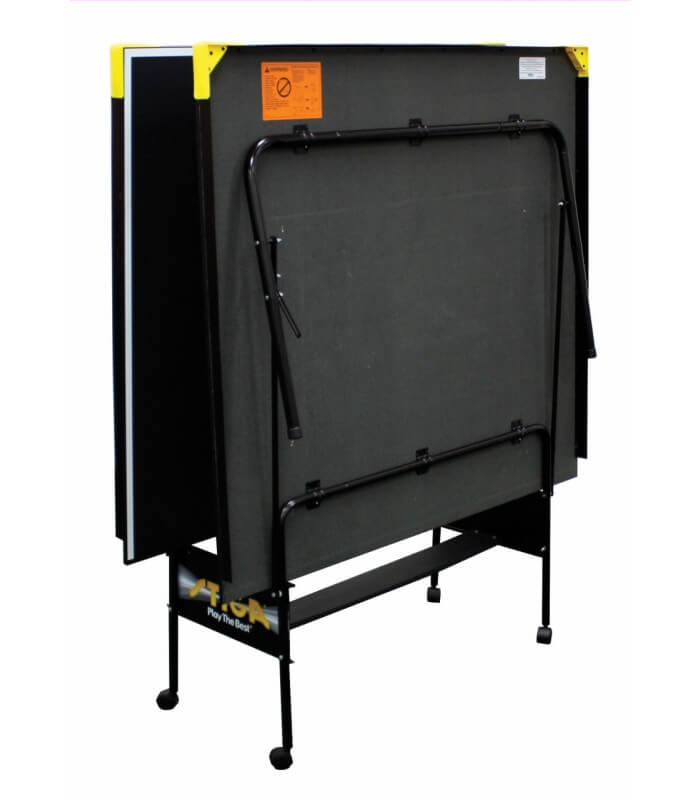 Stiga Legacy T8612 table tennis table in its storage position Stiga Legacy T8612 table tennis table in its storage position