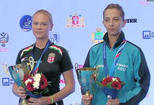 Women's Doubles silver medal winners - Georgina Pota (Hungary) / Elizabeta Samara (Romania)