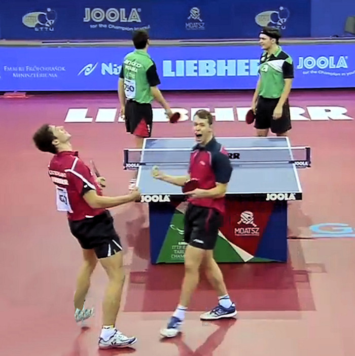 2016 European Championships Men's Doubles - Celebrating the winning point
