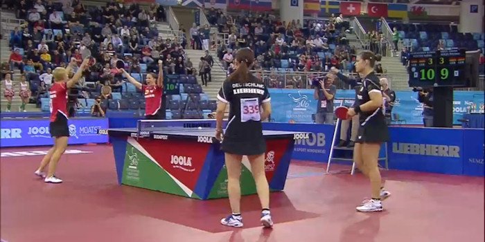 2016 European Championships Women's Doubles - Celebrating the winning point