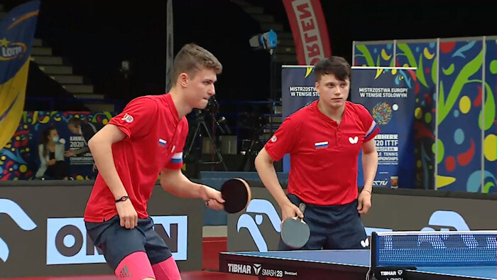 2020 European Championships Men's Doubles gold medallists - Lev Katsman and Maksim Grebnev (Russia)