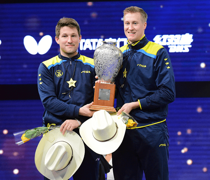 Kristian Karlsson and Mattias Falck with the Mens Doubles trophy