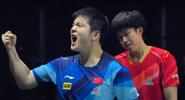 Fan Zhendong (China) celebrates the winning point