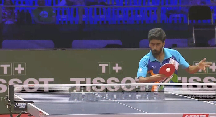 Sathiyan Gnanasekaran (India) playing a backhand block stroke