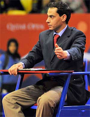 Umpire using hand signals